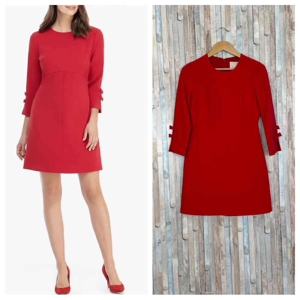 Gal Meets Glam 4 Red Tatiana Bow 3/4 Sleeve Sheath Dress Fitted Retro Party $168